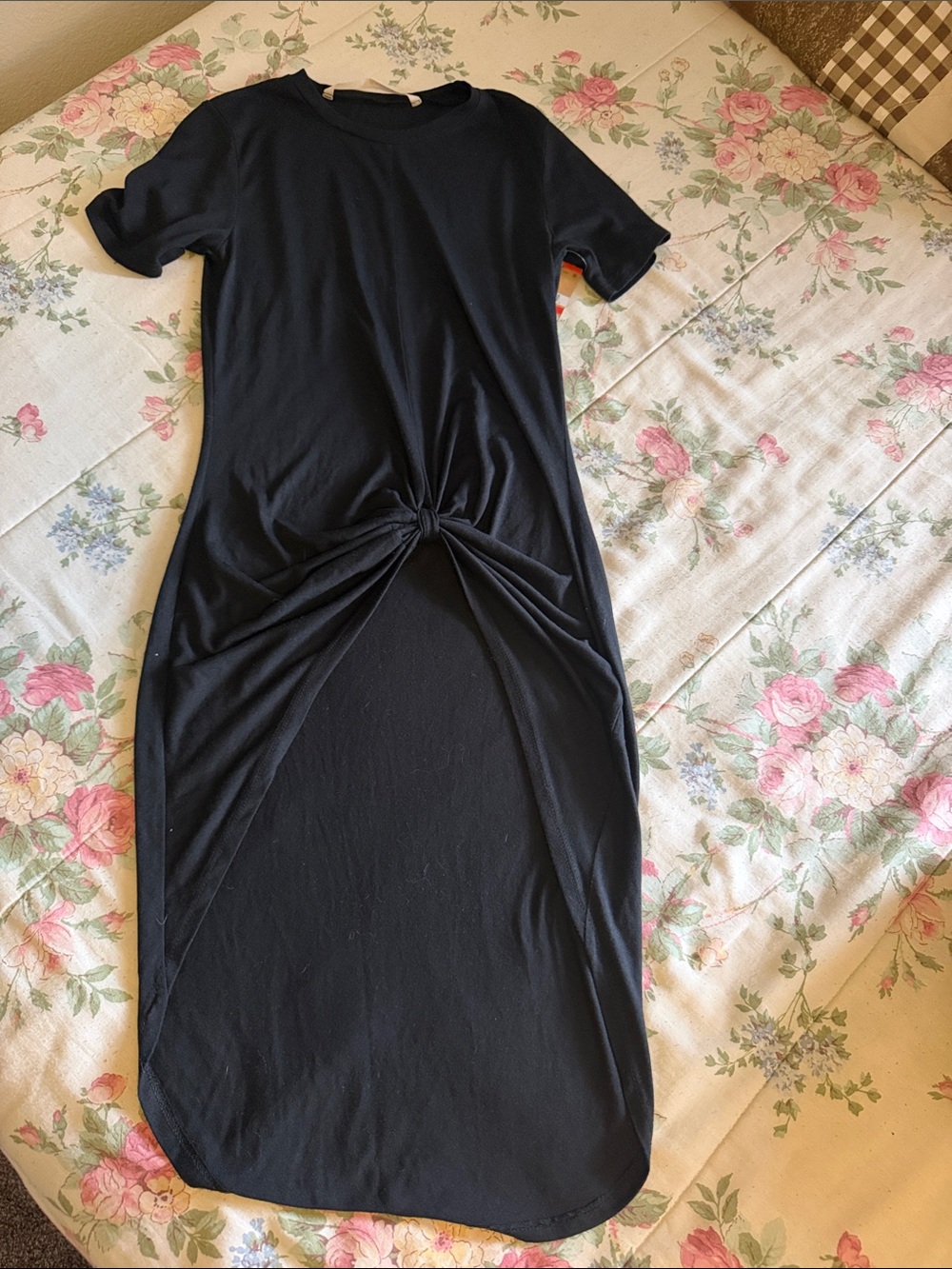 Women's Black Knot-Front T-Shirt Dress